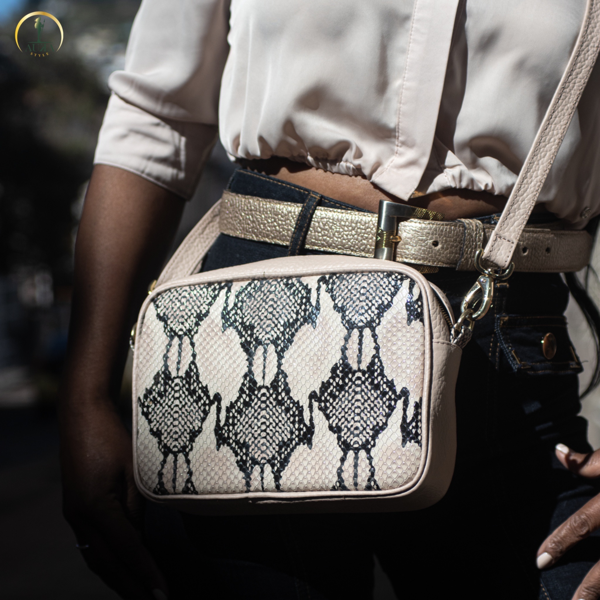 Auka python leather crossbody bag